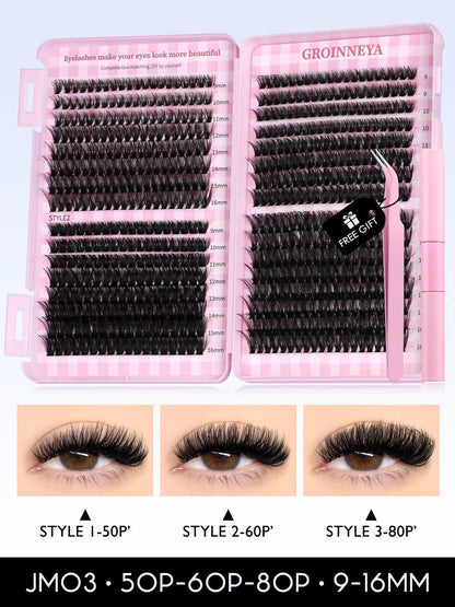 GROINNEYA DIY Eyelash Extension Kit  640Piece Lash Clusters With Bond  Seal For SalonQuality Cat Ey 16