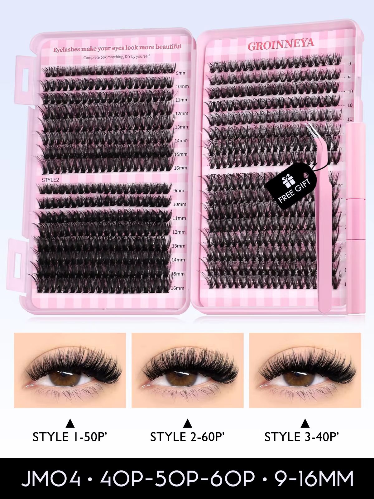 GROINNEYA DIY Eyelash Extension Kit  640Piece Lash Clusters With Bond  Seal For SalonQuality Cat Ey 17