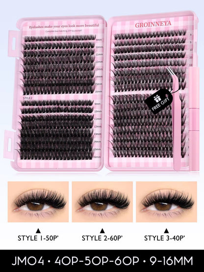 GROINNEYA DIY Eyelash Extension Kit  640Piece Lash Clusters With Bond  Seal For SalonQuality Cat Ey 17