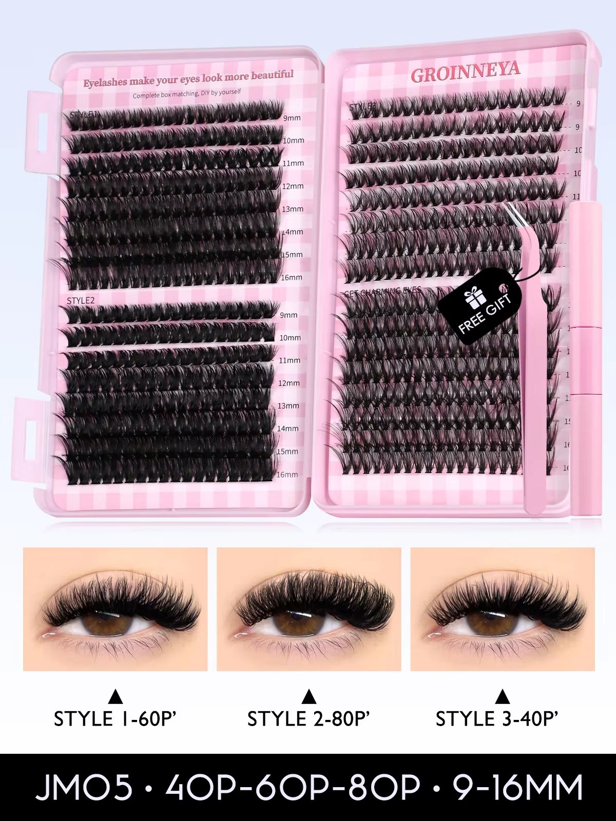 GROINNEYA DIY Eyelash Extension Kit  640Piece Lash Clusters With Bond  Seal For SalonQuality Cat Ey 18