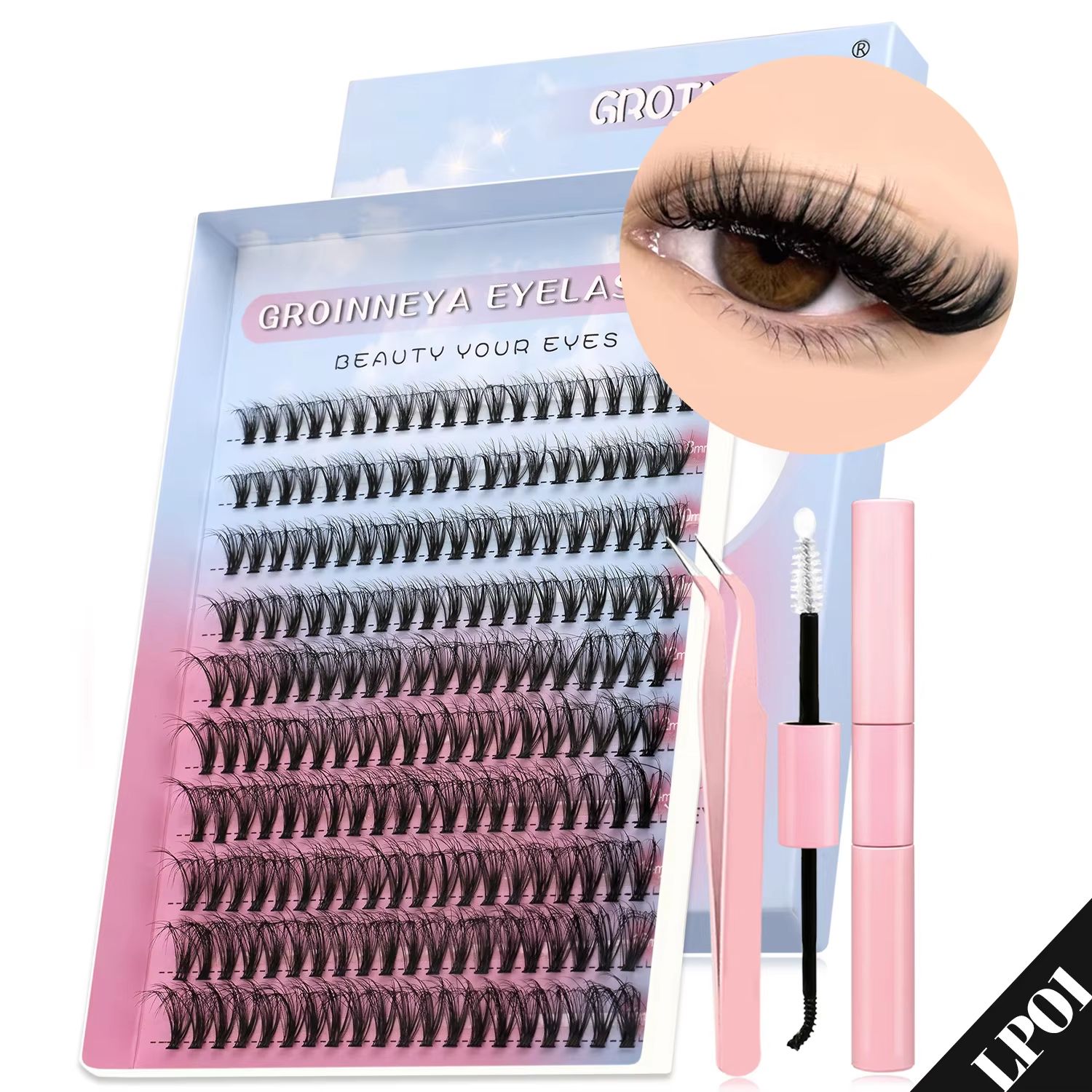 GROINNEYA DIY Eyelash Extension Kit  640Piece Lash Clusters With Bond  Seal For SalonQuality Cat Ey 19