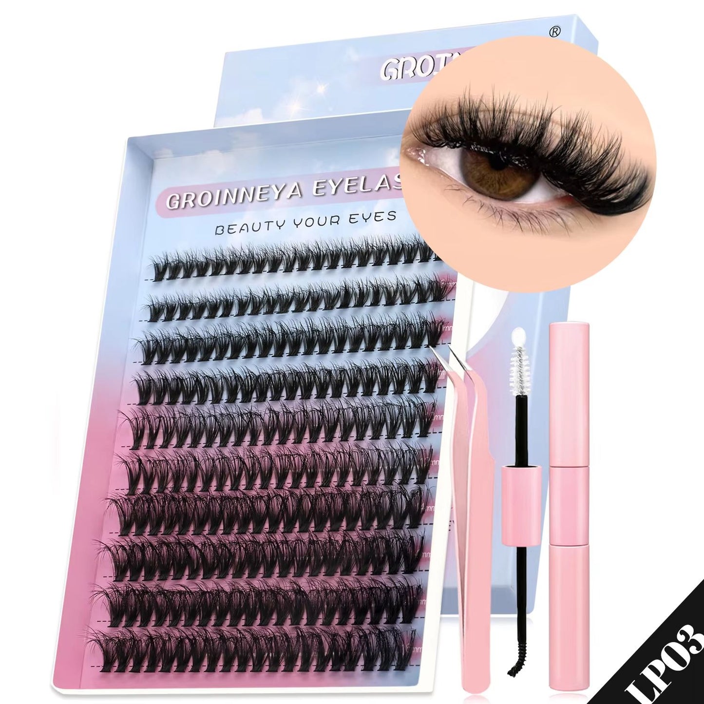 GROINNEYA DIY Eyelash Extension Kit  640Piece Lash Clusters With Bond  Seal For SalonQuality Cat Ey 21