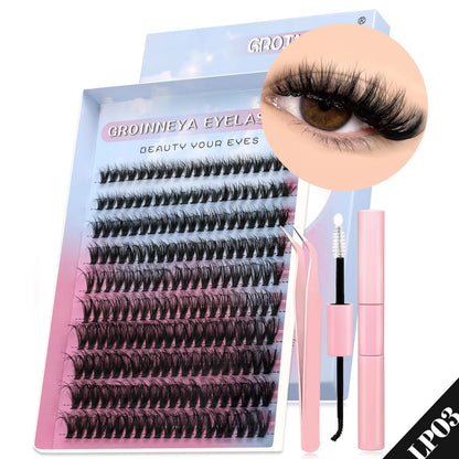 GROINNEYA DIY Eyelash Extension Kit  640Piece Lash Clusters With Bond  Seal For SalonQuality Cat Ey 21