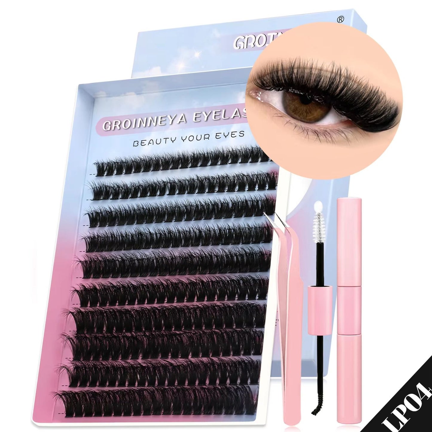 GROINNEYA DIY Eyelash Extension Kit  640Piece Lash Clusters With Bond  Seal For SalonQuality Cat Ey 22