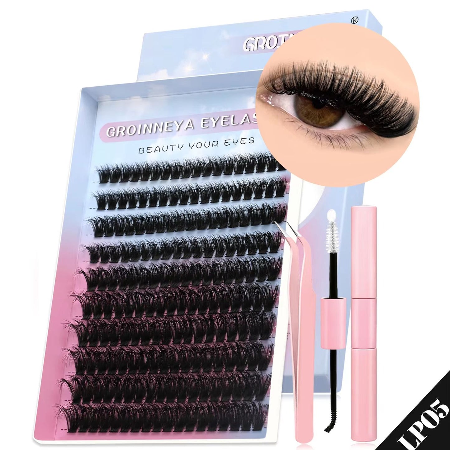 GROINNEYA DIY Eyelash Extension Kit  640Piece Lash Clusters With Bond  Seal For SalonQuality Cat Ey 23
