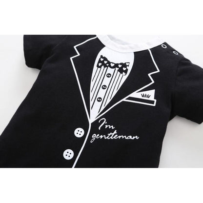 Gentleman Romper for Baby Boys, Newborn Summer Clothing, Cotton Jumpsuit with Tie Print, Short Sleeve Romper