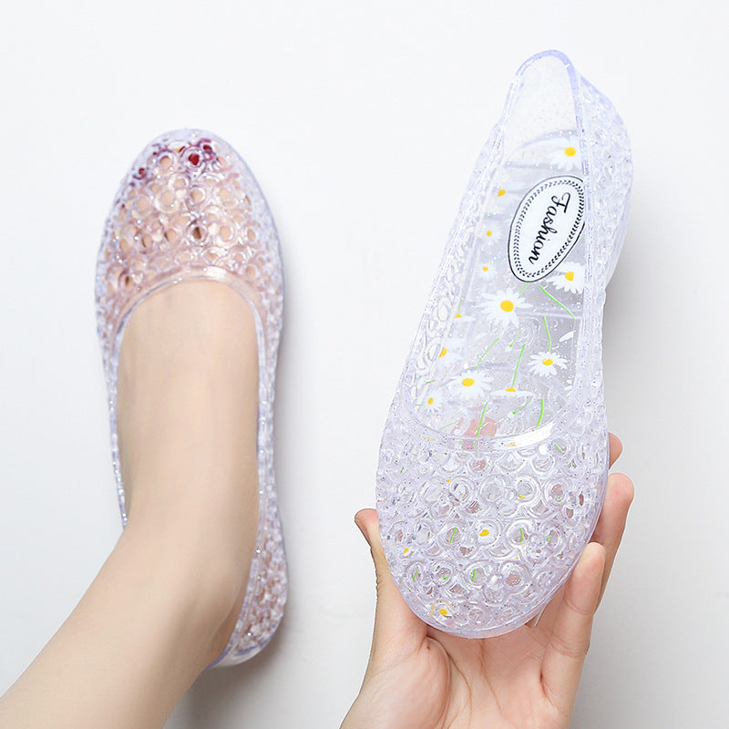 Womens Sequin Flat Ladies Sandals, Clear Beach Jelly Shoes Sandalias De Mujer Stylish Summer Flats