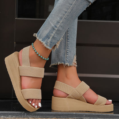 Summer New Minimalist Slingback Wedge Sandals, Lightweight Striped Sole Thick Bottom Shoes for Women, Casual Comfort
