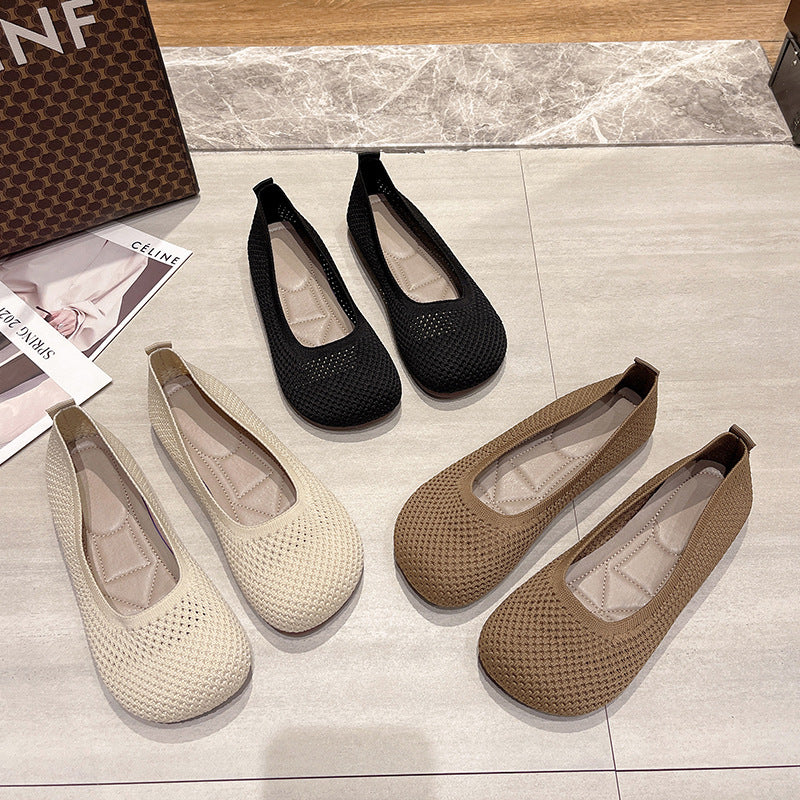 Casual Women Flats Knitted Breathable Sneakers Ladies Soft Bottom Ballet Loafers Comfortable Slip On Boat Shoes