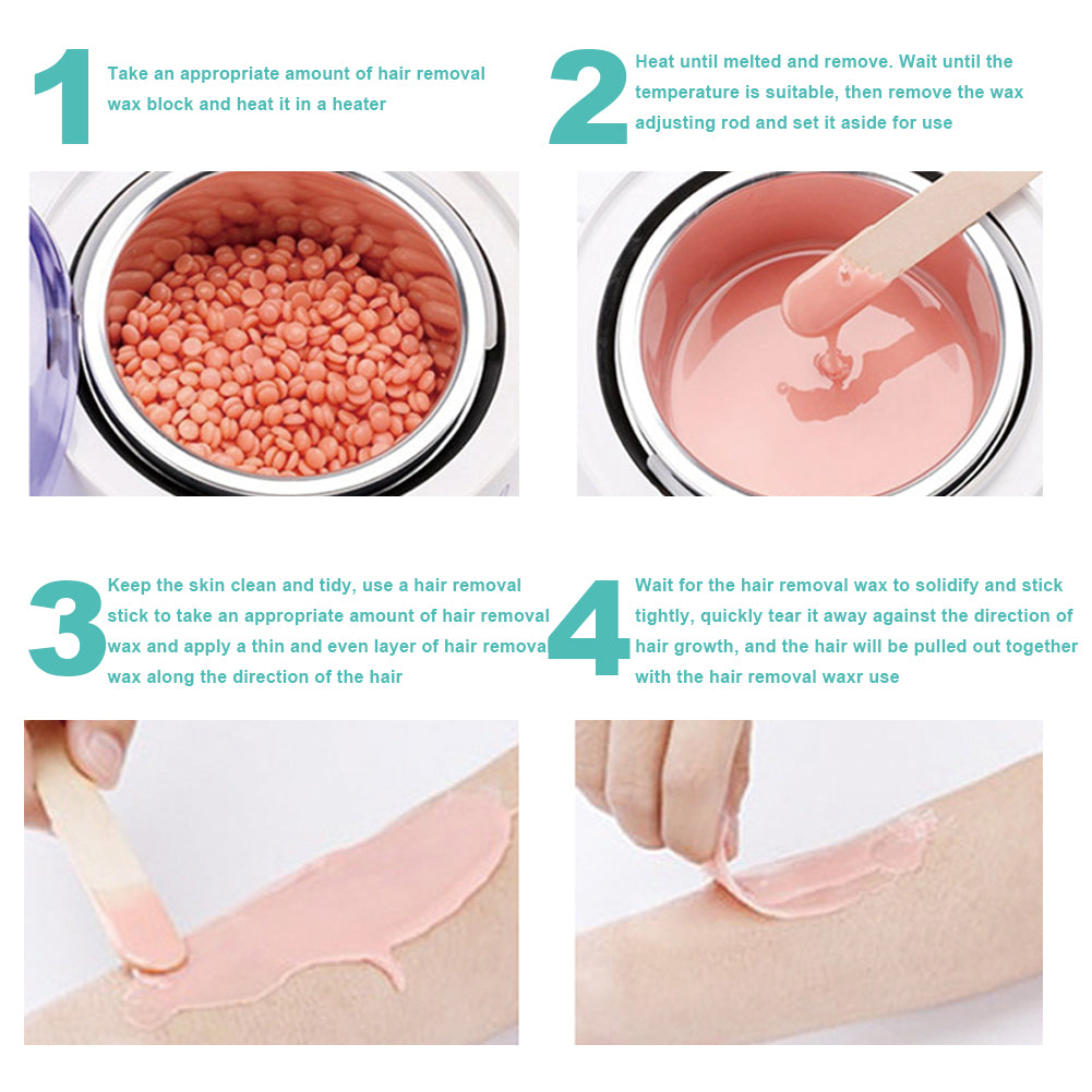 Depilatory Hard Wax Beans, Stripless Waxing Beans for Face, Underarm, and Bikini Line, with Natural Ingredients