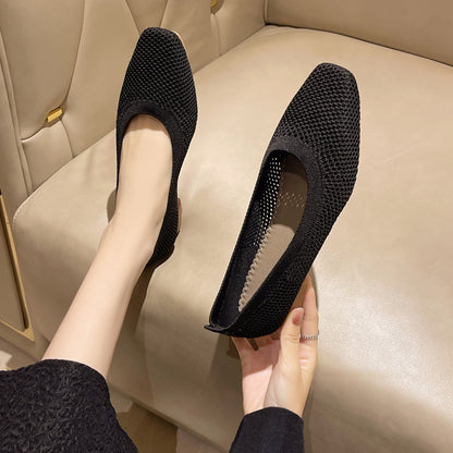 Spring Summer Breathable Mesh Flats For Women Stylish Square Toe SlipOn Loafers Soft Sole Fashion F 2