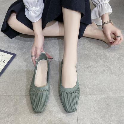Spring Summer Breathable Mesh Flats For Women Stylish Square Toe SlipOn Loafers Soft Sole Fashion F 3