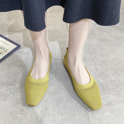 Spring Summer Breathable Mesh Flats For Women Stylish Square Toe SlipOn Loafers Soft Sole Fashion F 4
