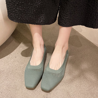 Spring Summer Breathable Mesh Flats For Women Stylish Square Toe SlipOn Loafers Soft Sole Fashion F 5