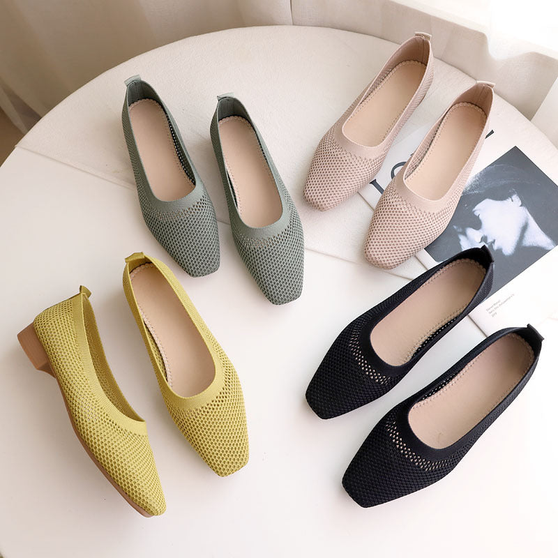 Spring Summer Breathable Mesh Flats for Women, Stylish Square Toe Slip-On Loafers, Soft Sole Fashion Flat Shoes