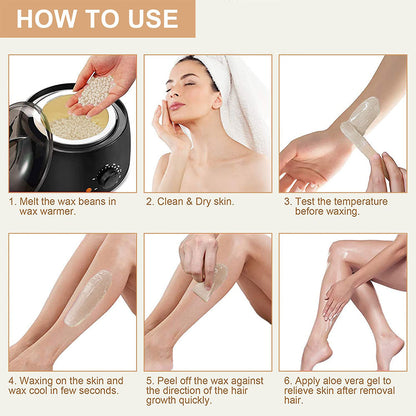 Professional Hard Wax Beans, Depilatory Wax Beans for Painless Hair Removal, Bikini Face Body Waxing Kit
