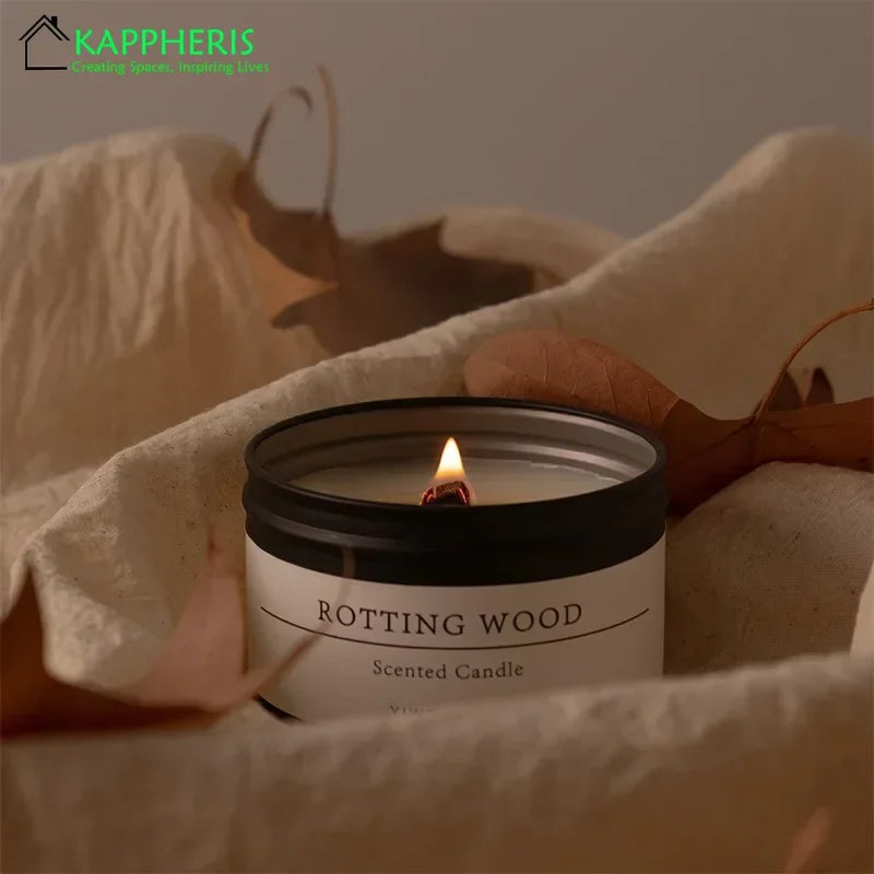 Black Tin Candle with Wooden Wick, Aromatic Scented Candles with Dried Flower, Classic Home Decorative Jars with Lid