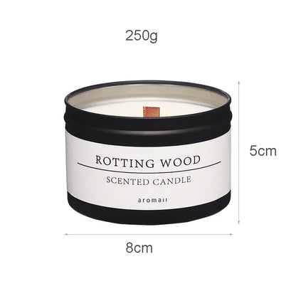 Black Tin Candle with Wooden Wick, Aromatic Scented Candles with Dried Flower, Classic Home Decorative Jars with Lid