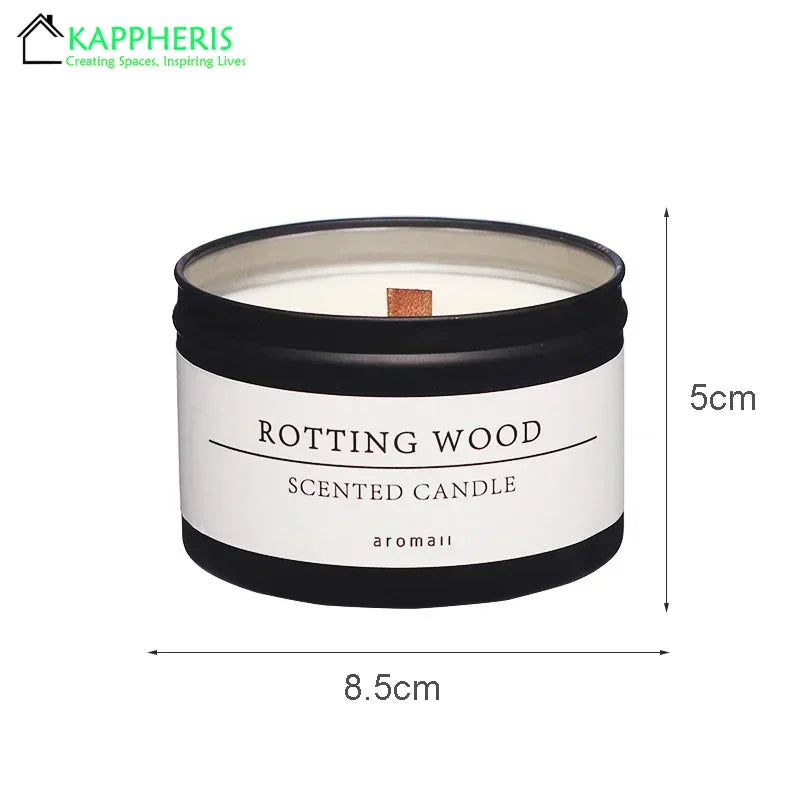 Black Tin Candle with Wooden Wick, Aromatic Scented Candles with Dried Flower, Classic Home Decorative Jars with Lid