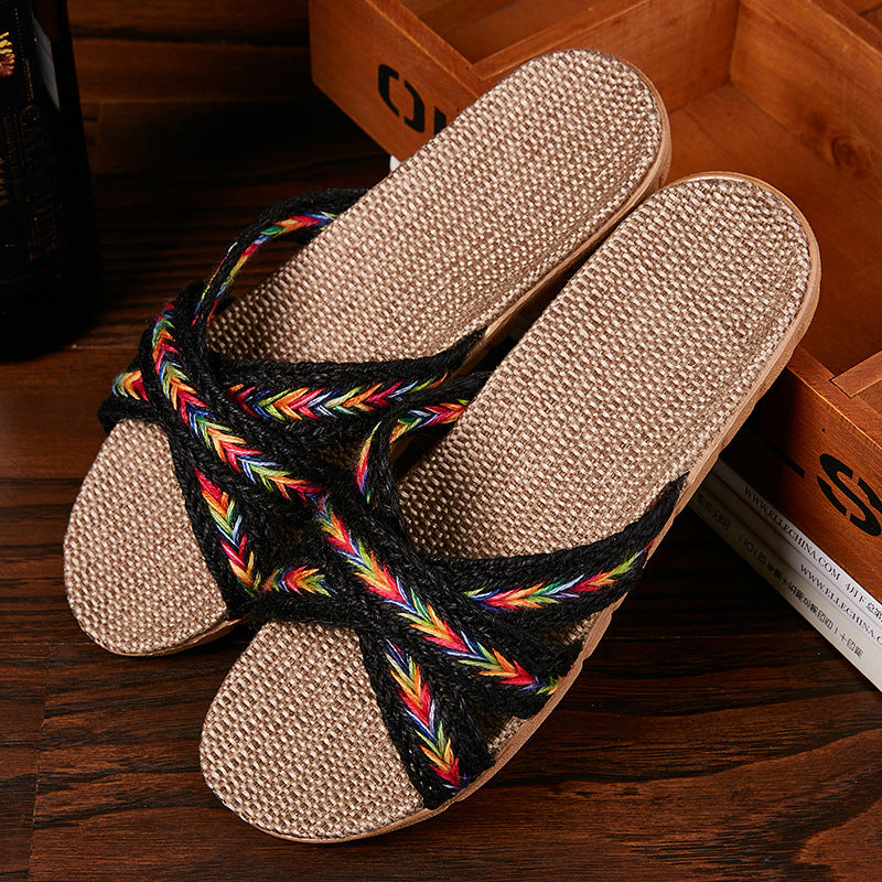 Breathable Women Indoor Slippers Home Flax Slides Summer Flat Shoes House Floor Slippers Lightweigh 3