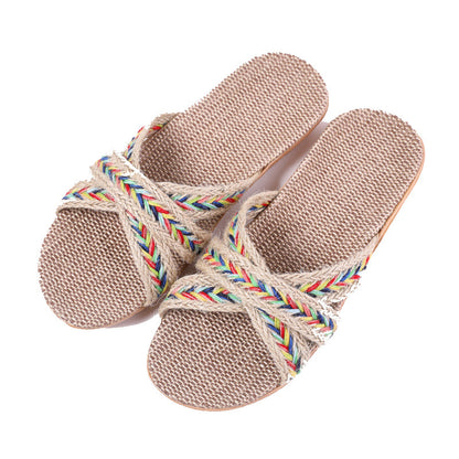 Breathable Women Indoor Slippers Home Flax Slides Summer Flat Shoes House Floor Slippers Lightweigh 19