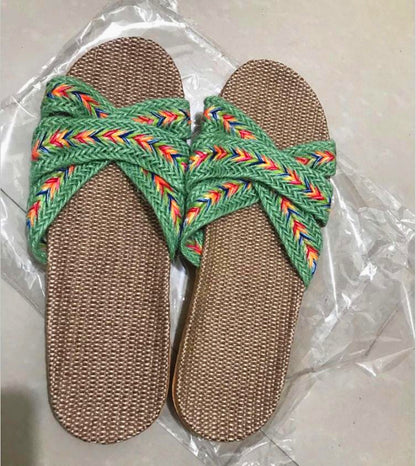 Breathable Women Indoor Slippers Home Flax Slides Summer Flat Shoes House Floor Slippers Lightweigh 5
