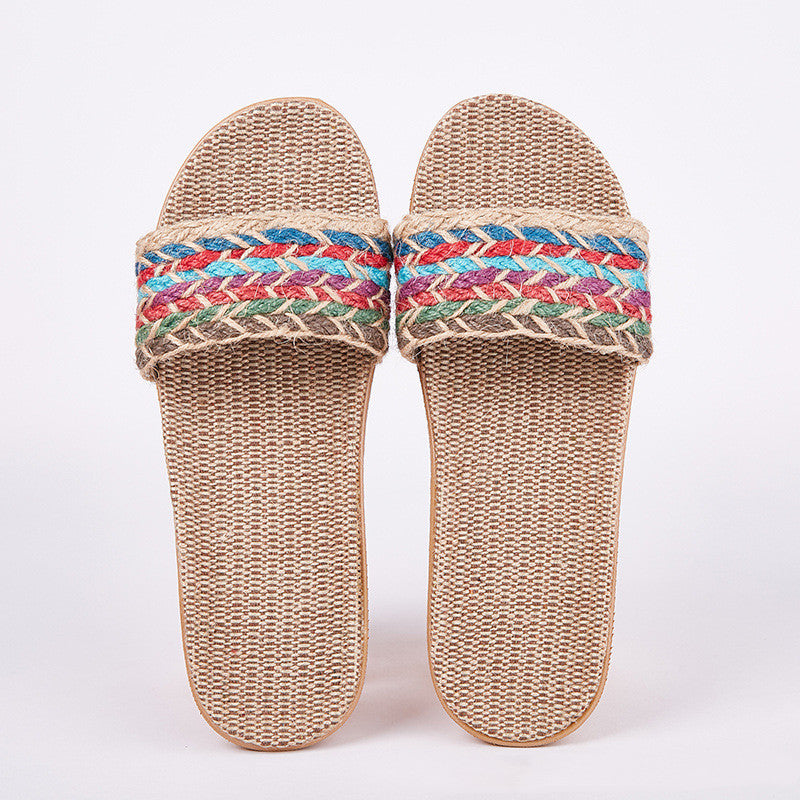 Breathable Women Indoor Slippers Home Flax Slides Summer Flat Shoes House Floor Slippers Lightweigh 12