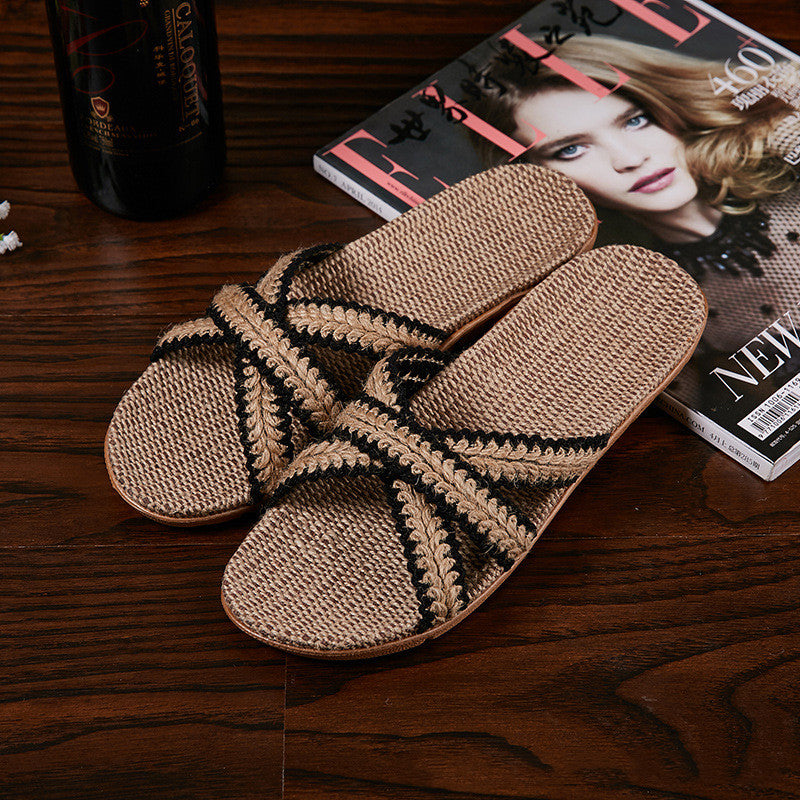 Breathable Women Indoor Slippers Home Flax Slides Summer Flat Shoes House Floor Slippers Lightweigh 10