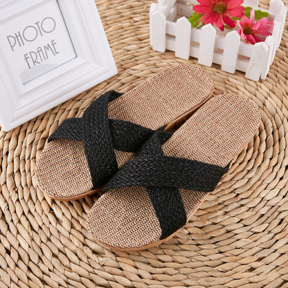 Breathable Women Indoor Slippers Home Flax Slides Summer Flat Shoes House Floor Slippers Lightweigh 15