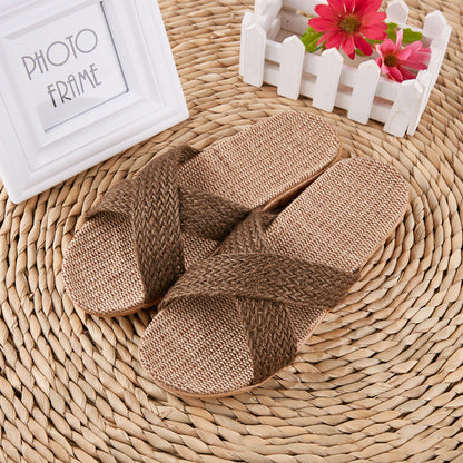 Breathable Women Indoor Slippers Home Flax Slides Summer Flat Shoes House Floor Slippers Lightweigh 17
