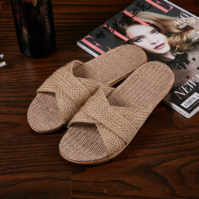 Breathable Women Indoor Slippers Home Flax Slides Summer Flat Shoes House Floor Slippers Lightweigh 18