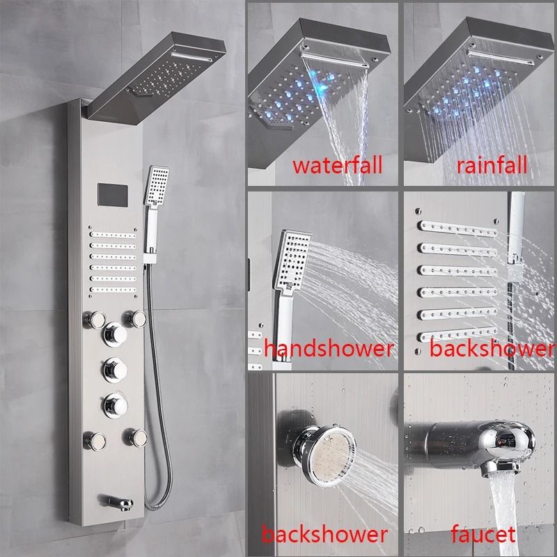 LED Rainfall Shower Panel with Digital Display and Massage Jets