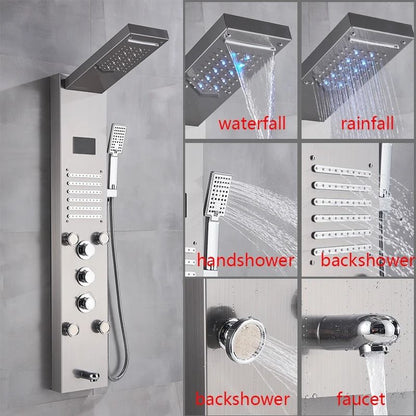 LED Rainfall Shower Panel with Digital Display and Massage Jets