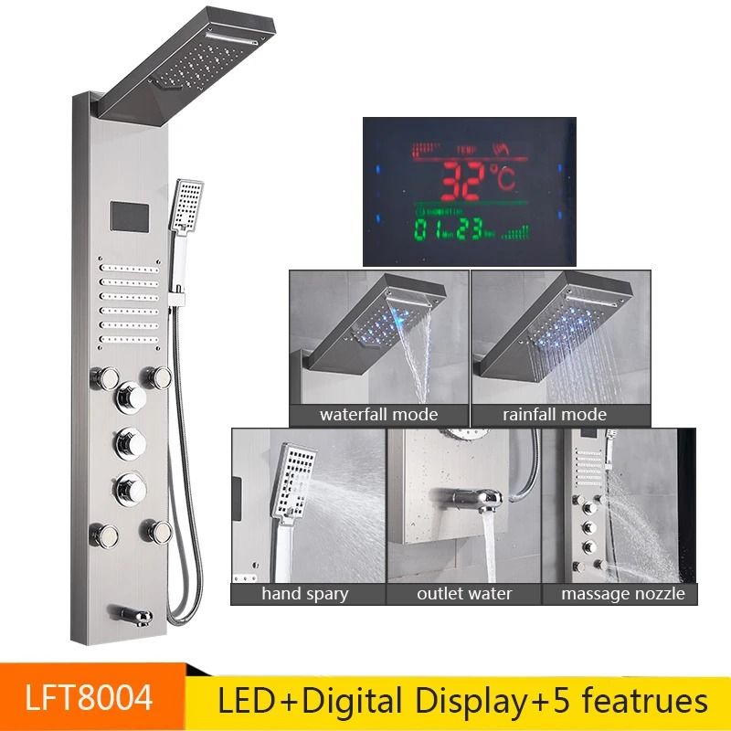 LED Rainfall Shower Panel With Digital Display And Massage Jets 10
