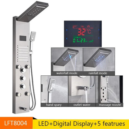 LED Rainfall Shower Panel With Digital Display And Massage Jets 10
