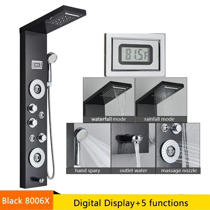 LED Rainfall Shower Panel With Digital Display And Massage Jets 13