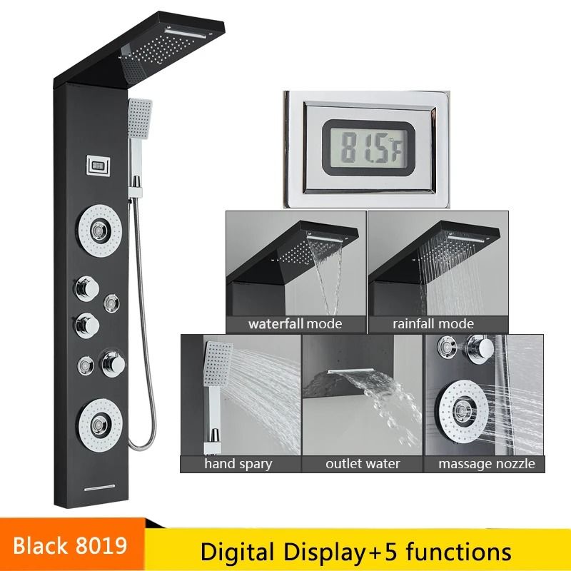 LED Rainfall Shower Panel With Digital Display And Massage Jets 14