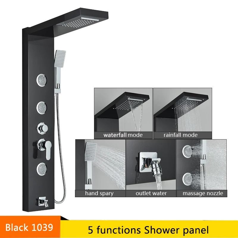 LED Rainfall Shower Panel With Digital Display And Massage Jets 16