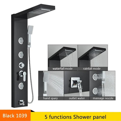 LED Rainfall Shower Panel With Digital Display And Massage Jets 16