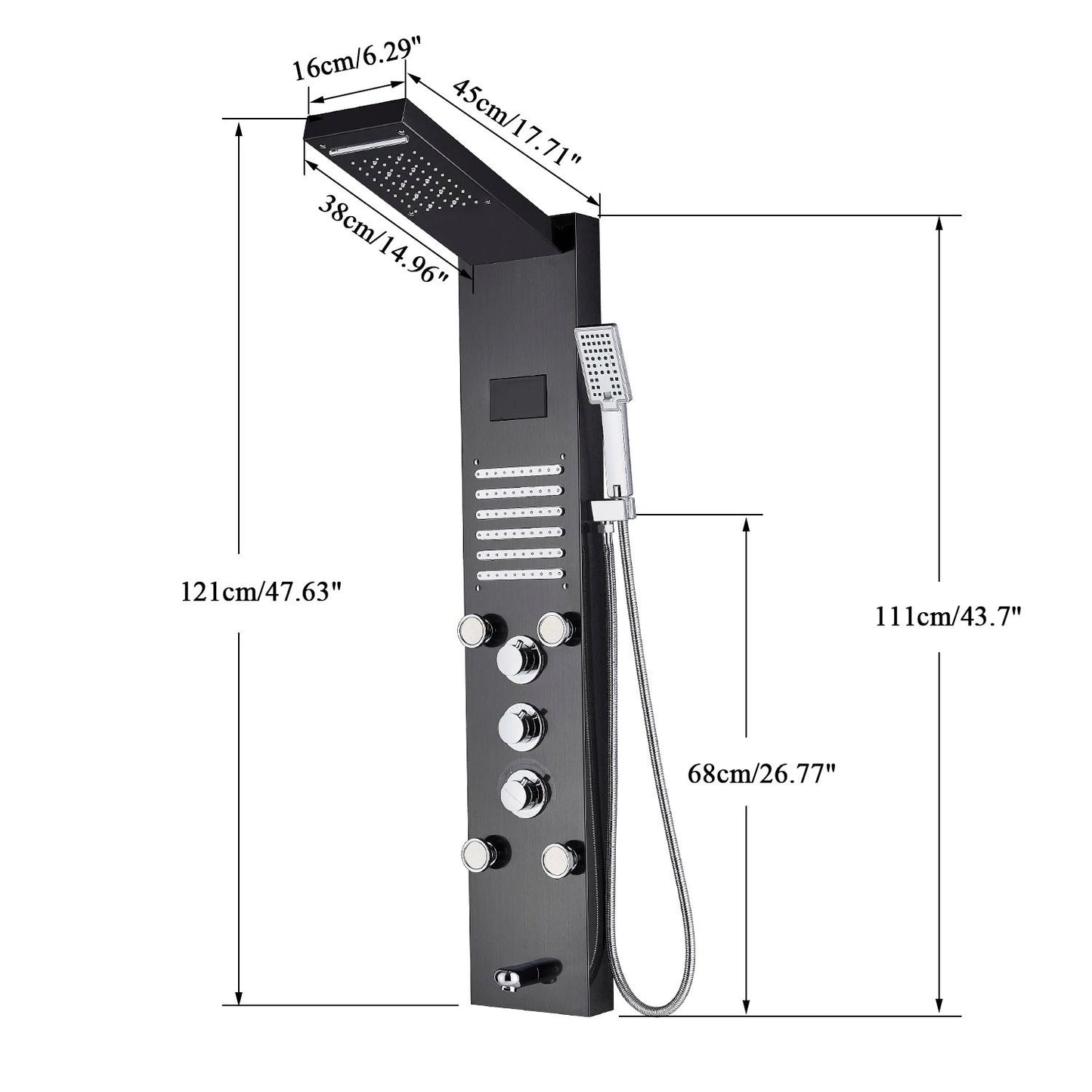 LED Rainfall Shower Panel With Digital Display And Massage Jets 3