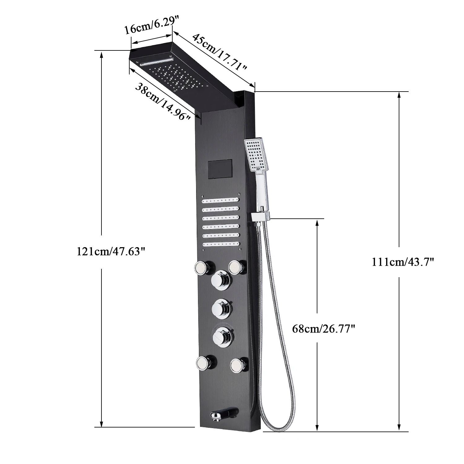 LED Rainfall Shower Panel With Digital Display And Massage Jets 3