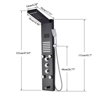 LED Rainfall Shower Panel With Digital Display And Massage Jets 3