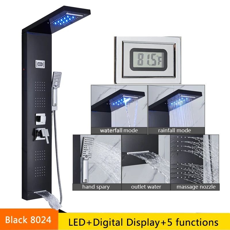 LED Rainfall Shower Panel With Digital Display And Massage Jets 6