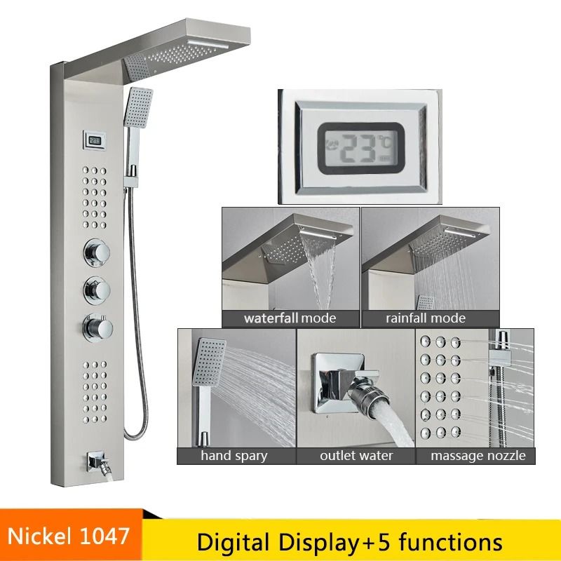 LED Rainfall Shower Panel With Digital Display And Massage Jets 7