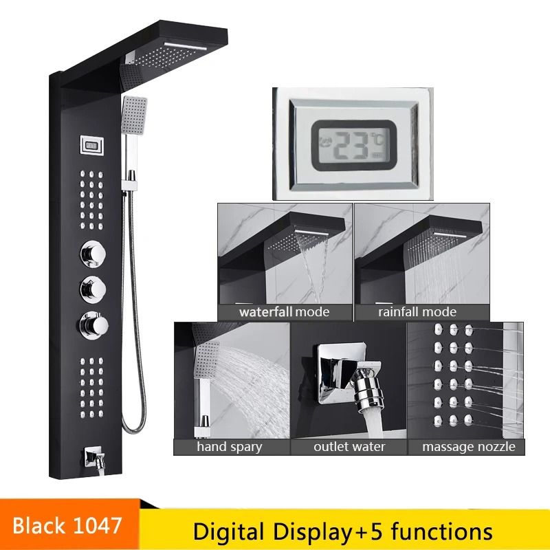 LED Rainfall Shower Panel With Digital Display And Massage Jets 8