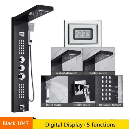 LED Rainfall Shower Panel With Digital Display And Massage Jets 8