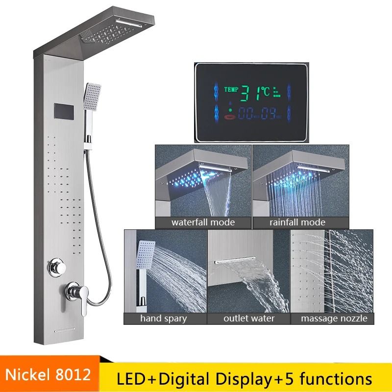 LED Rainfall Shower Panel With Digital Display And Massage Jets 20