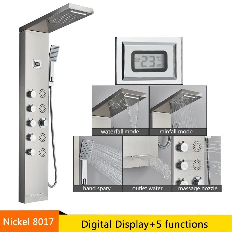 LED Rainfall Shower Panel With Digital Display And Massage Jets 23