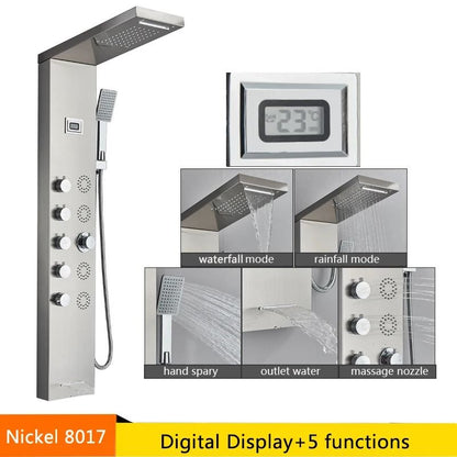 LED Rainfall Shower Panel With Digital Display And Massage Jets 23