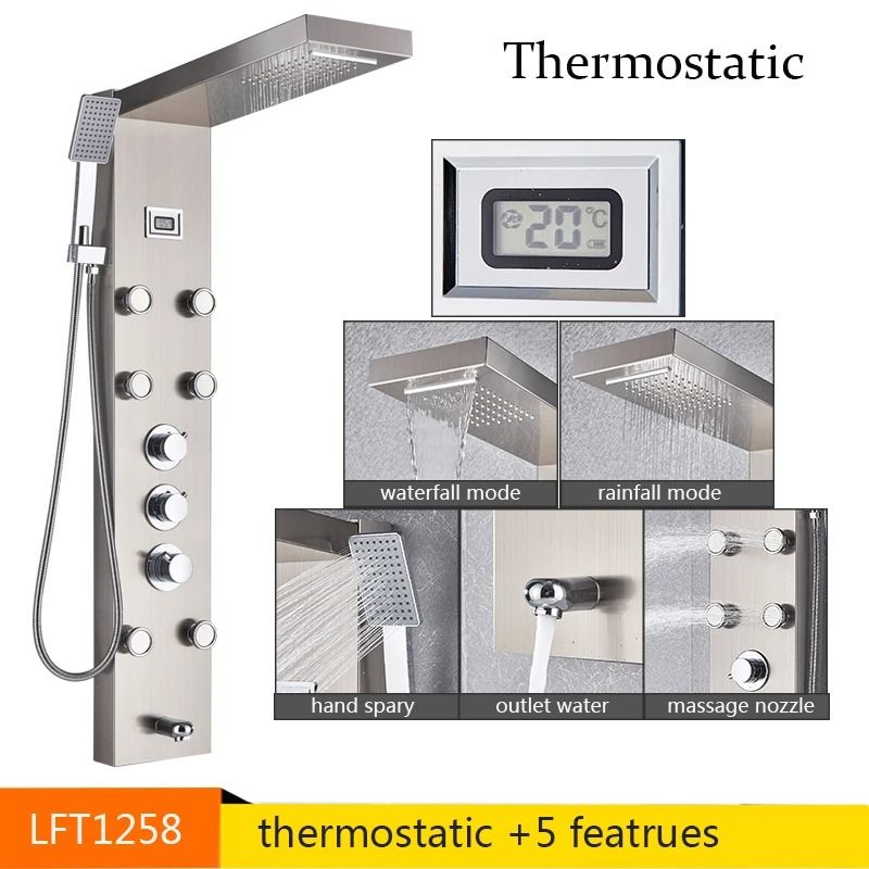 LED Rainfall Shower Panel With Digital Display And Massage Jets 24